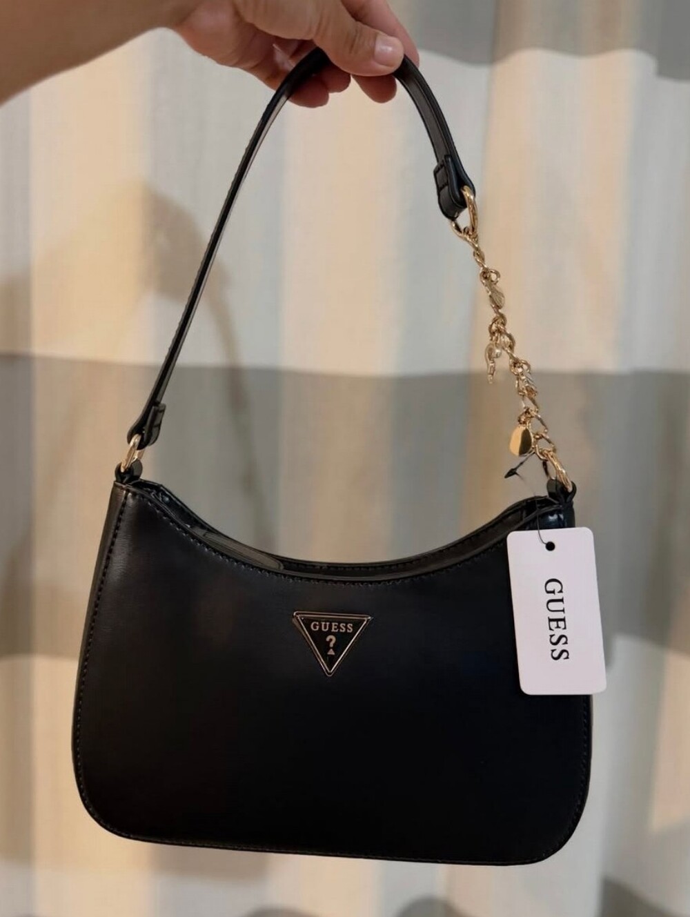 GUESS Black Shoulder Bag with Gold Chain Detail
